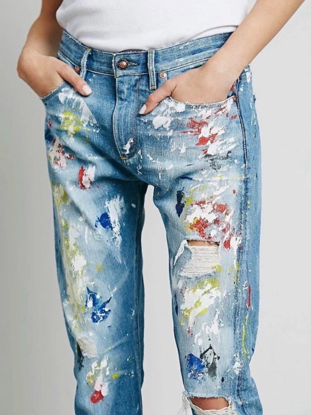 Free People Rare Paint Tortoise Jeans Paint Splatter Edition - Picture 1 of 4